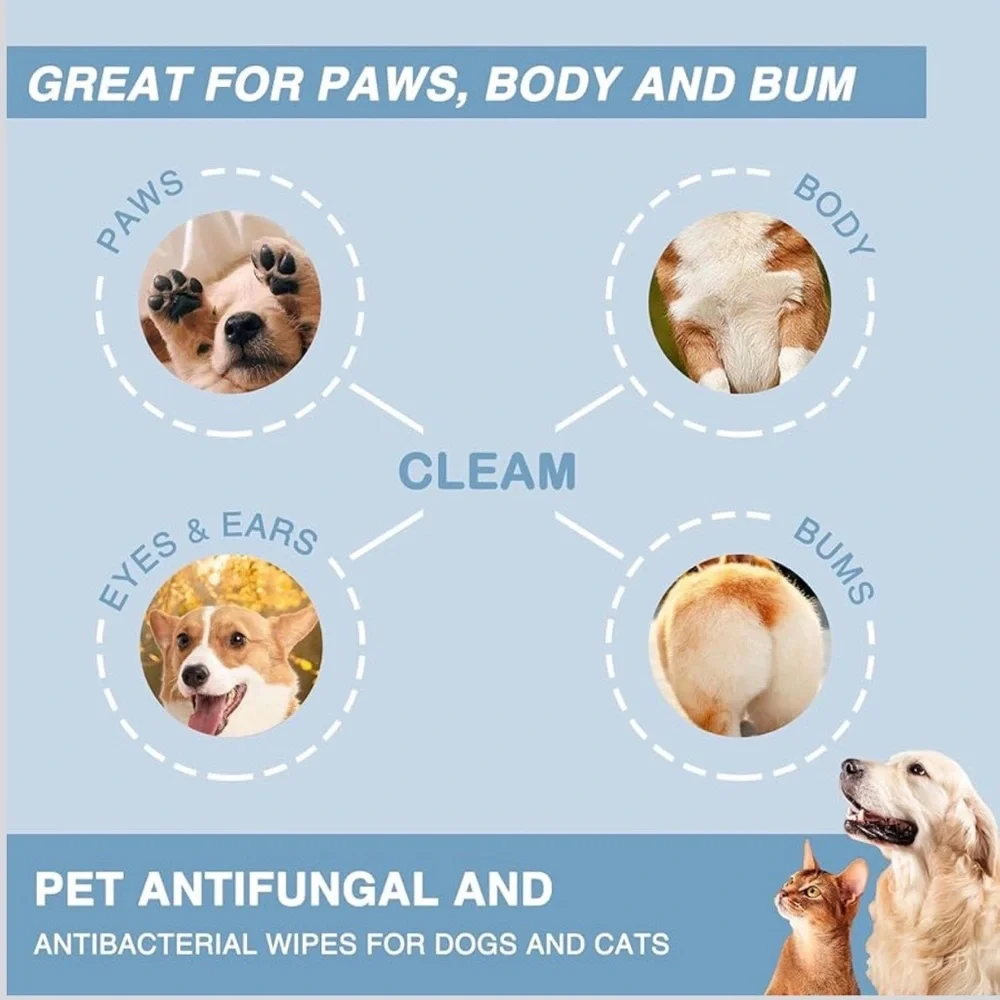 Antifungal and Antibacterial Wipes for Dogs & Cats, new